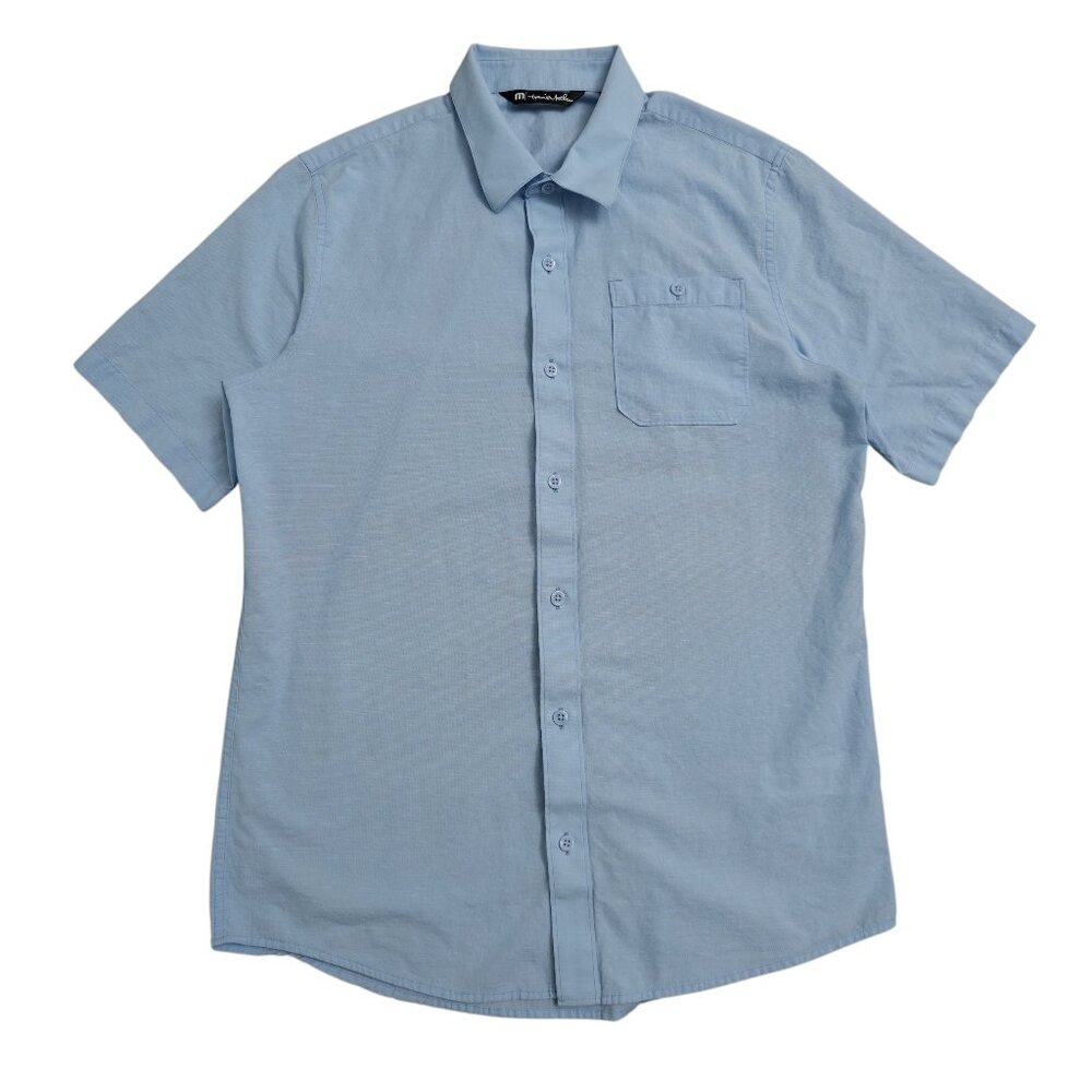 Travis Mathew Short Sleeve Button Up Shirt Mens Size Medium Light Blue Casual